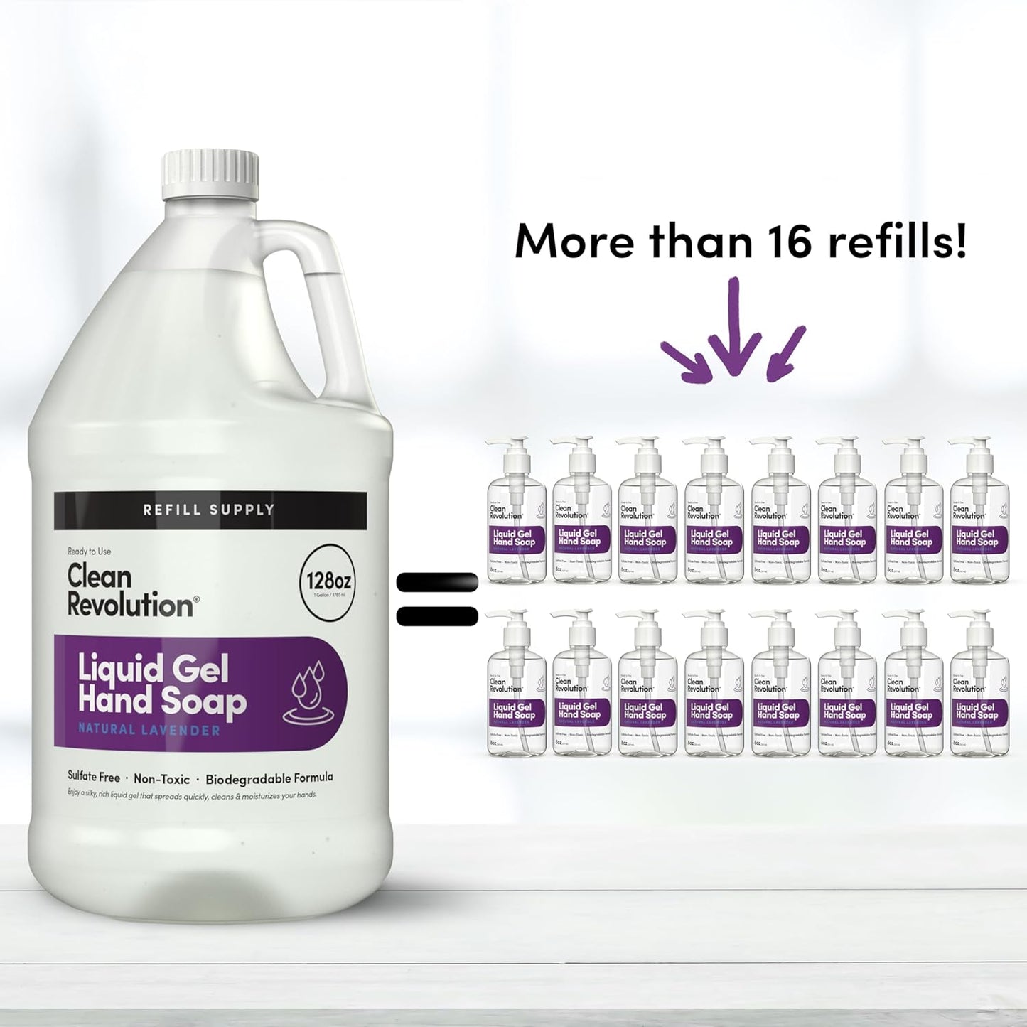 Clean Revolution Liquid Gel Hand Soap, Silky Rich Liquid, Quick Lather, Fast Rinsing, Contains Real Essential Oils (Natural Lavender) 128 Fl Oz