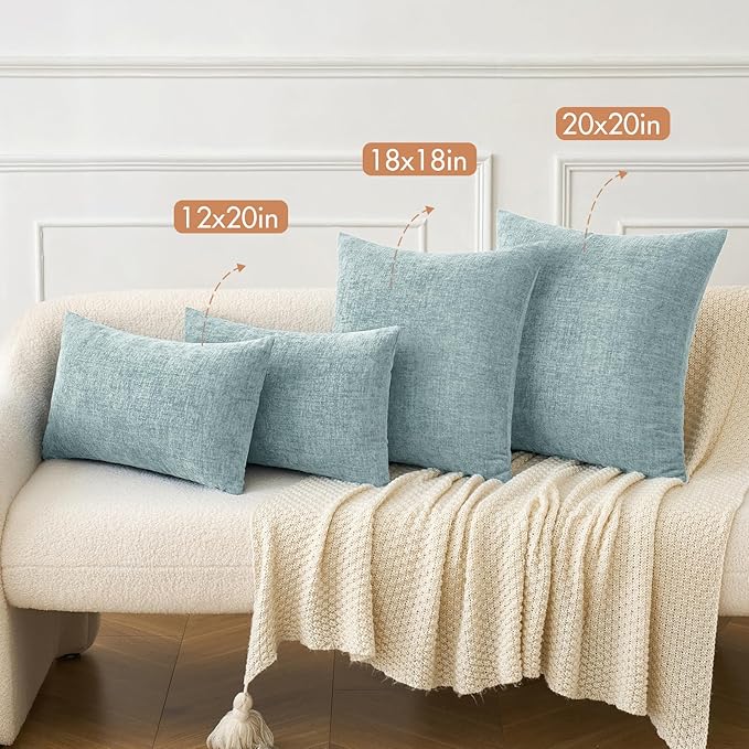 MIULEE Pack of 2 Light Blue Throw Pillow Covers 20x20 Inch Soft Chenille Pillow Covers for Sofa Living Room Spring Home Decor Couch Solid Dyed Cases