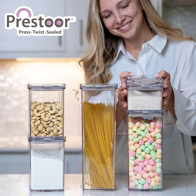 Leakproof Food Storage Container Set with Twist-Lock Lids, 3-Pack BPA-Free Stackable Pantry Canisters for Sugar, Flour, Pasta, Snacks (0.8qt (3.2 Cup), 1.9qt (7.6 Cup), 3qt (12 Cup)- Sand