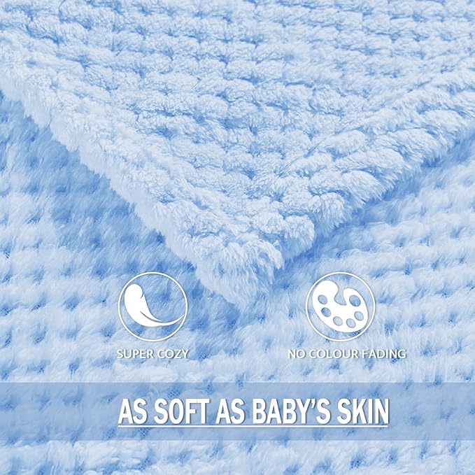 Exclusivo Mezcla Fleece Throw Blanket Extra Large, Super Soft and Warm Blankets for Couch, Sofa and Bed Waffle Textured, Cozy, Fuzzy and Lightweight (Light Blue, 50x70 Inches)