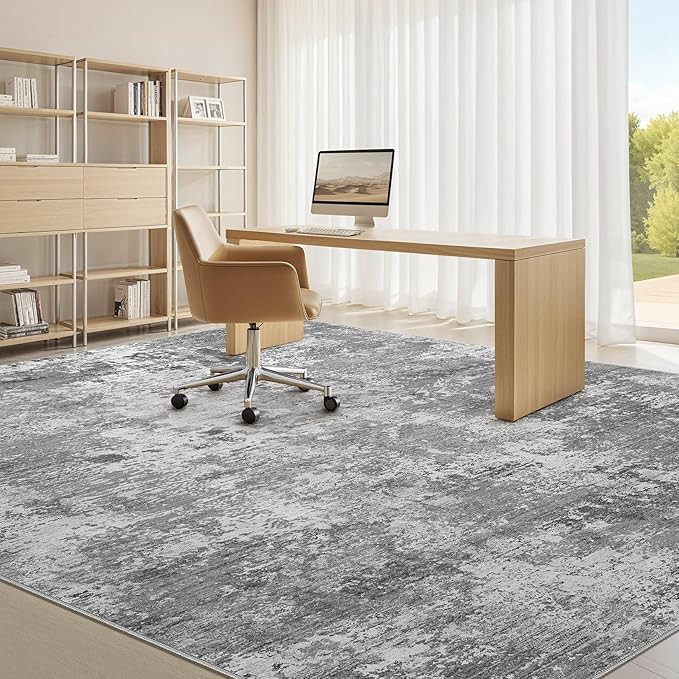 Area Rugs for Living Room: 9x12 Abstract Washable Rug Modern Neutral Large Soft Stain Resistant Non-Slip Backing Machine Table for Bedroom Dining Room Indoor Home Office Carpet - J25036B