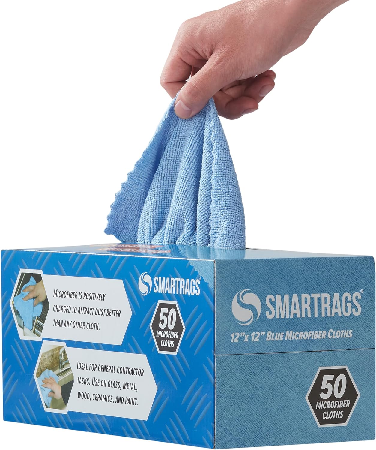 Arkwright Smart Rags in Box - (Pack of 50) Lint Free Microfiber Cleaning Cloth, Scratch & Streak-Free, Dispensable Wash Towels for Cars, Window Glass, and Auto Shop, 12 x 12 in, Blue