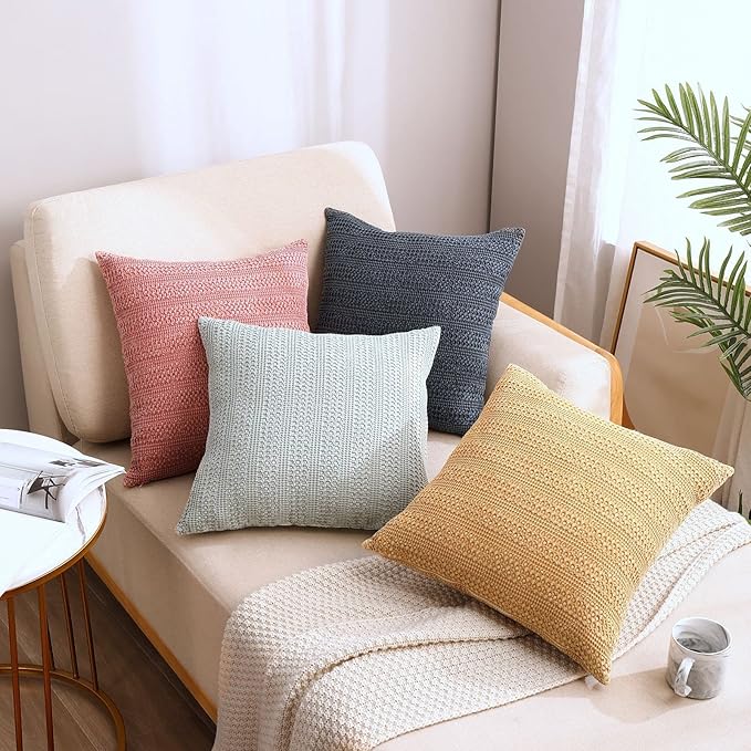 COCOPLOCEUS Sage Green Pillow Covers 18x18 Boho Throw Pillow Covers Set of 2 Decorative Pillow Shams Stone Washed Cotton Pillowcase for Couch Sofa Chair Bed Car