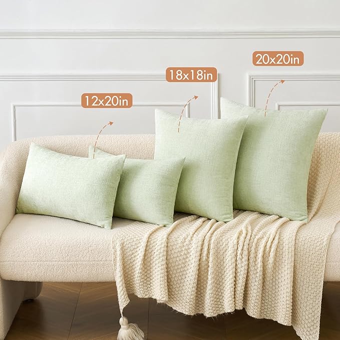MIULEE Pack of 2 Spring Light Green Couch Throw Pillow Covers 18x18 Inch Soft Chenille Pillow Covers for Sofa Living Room Solid Dyed Pillow Cases