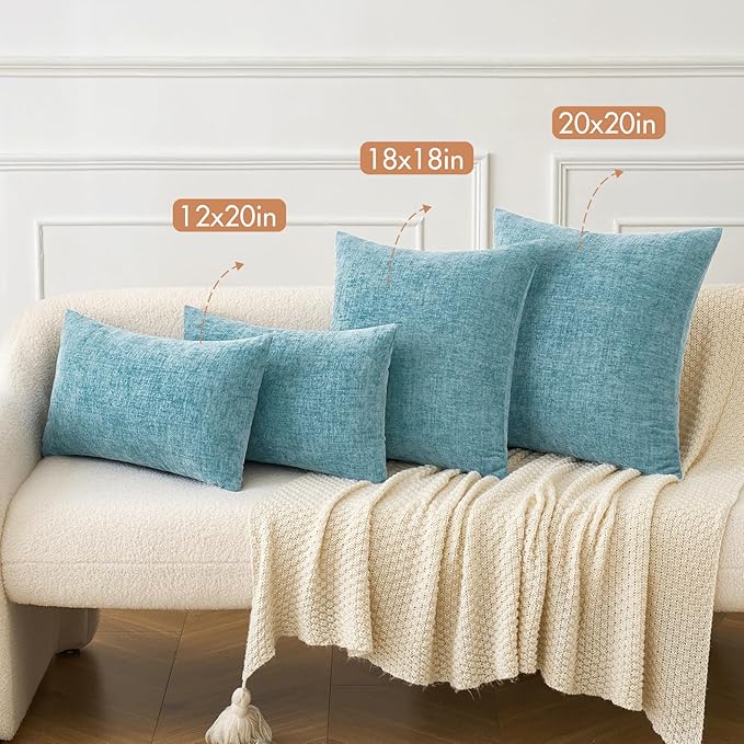 MIULEE Pack of 2 Couch Throw Pillow Covers 18x18 Inch Soft Smoke Blue Chenille Pillow Covers for Sofa Living Room Solid Dyed Pillow Cases