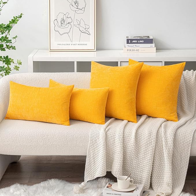 MIULEE Pack of 2 Couch Throw Pillow Covers 20x20 Inch Soft Goose Yellow Chenille Pillow Covers for Sofa Living Room Spring Home Decor Couch Solid Dyed Cases