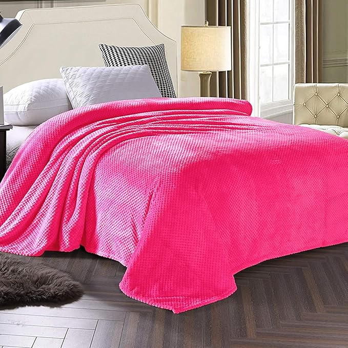 Exclusivo Mezcla Fleece Bed Blanket Queen Size, Super Soft and Warm Blankets for Couch, Sofa and Bed Waffle Textured, Cozy, Fuzzy and Lightweight (Hot Pink, 90x90 Inches)