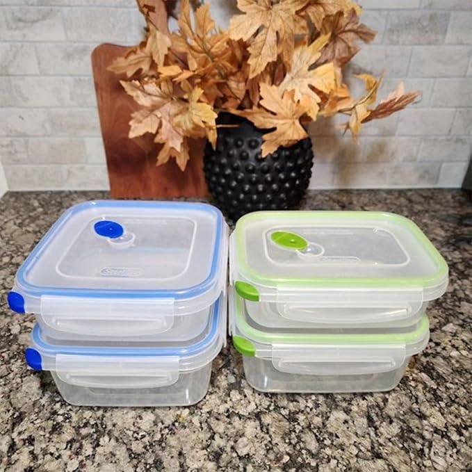Sterilite Ultra-Seal 3.1 Cup Rectangle, Airtight Food Storage Container, Latching Lid, Microwave and Dishwasher Safe, Clear With Green Gasket, 18-Pack
