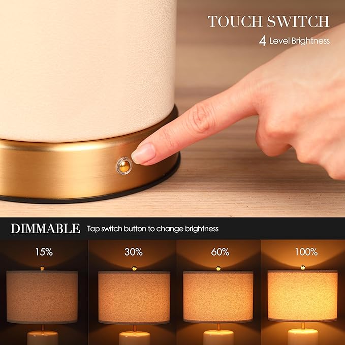 O’Bright Dune - Battery Powered Table Lamp, Rechargeable Cordless Ceramic Lamp, Full-Size 19.5 Inch Height, Dimmable, Smart Safety Protection, Type-C Fast Charging, LED Bulb Included, Cream White