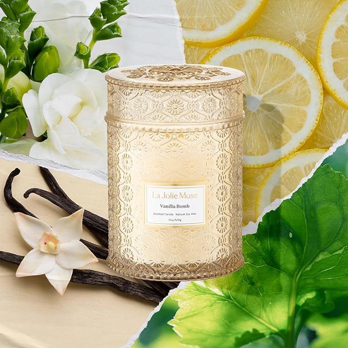 LA JOLIE MUSE Vanilla Bomb Candle| Vanilla, Lemon Zest & Patchouli |19 oz Large Wooden Wick | Natural Soy Wax | 90 Hours Clean Burn | Gift-Ready for Hosts | Seasonal Home Décor