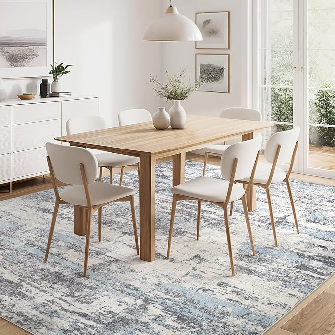 Area Rugs for Living Room: 10x14 Abstract Washable Rug Modern Neutral Large Soft Stain Resistant Non-Slip Backing Machine Table for Bedroom Dining Room Indoor Home Office Carpet - Blue Grey