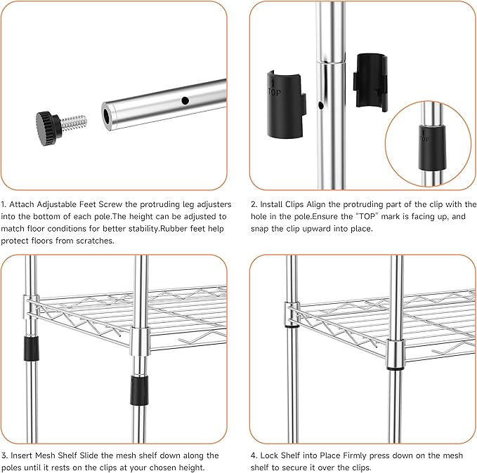 IZEUK 3 Tier Metal Wire Shelving Rack Storage Shelves for Kitchen, Bedroom, Living Room or Laundry Room, Chrome, 17.7" W x 11.8" D x 28.8" H