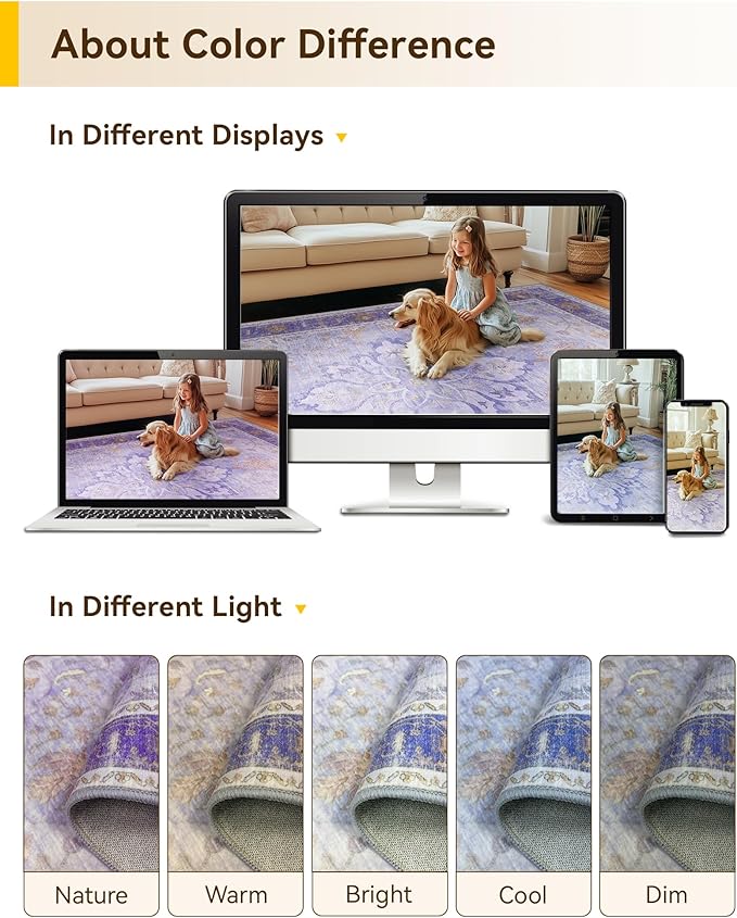 RELEANY Area Rugs 2'x8' Runner Rug Non Slip Washable for Kitchen Hallway Bedroom Beside Laundry Room Bathroom Rug, Floor Carpet, Light Purple Brown