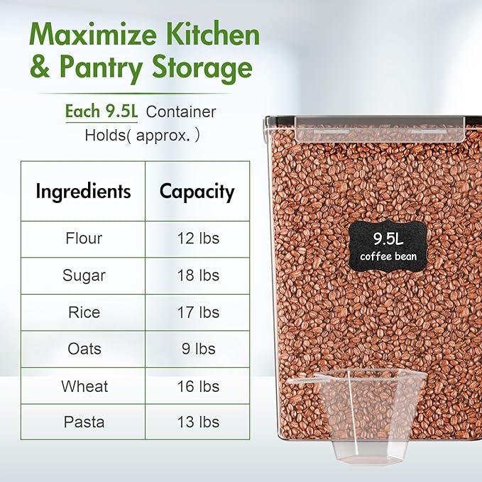 ALSO GO 2 PC Extra Large Food Storage Containers with Lids Airtight, 9.5L, 335Oz, Clear Plastic Kitchen and Pantry Storage Containers, Bulk Storage for Cereal, Flour, Sugar, Rice