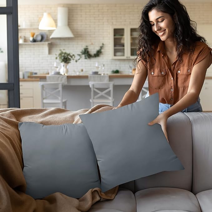 Utopia Bedding 16x16 Pillow Inserts, Set of 2, Grey – Indoor Decorative Throw Pillows for Bed, Sofa & Couch – Soft, Supportive & Fluffy Cushion Inserts
