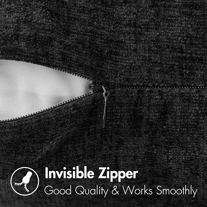 MIULEE Halloween Pack of 2 Couch Throw Pillow Covers 12x20 Inch Soft Black Chenille Pillow Covers for Sofa Living Room Solid Dyed Pillow Cases