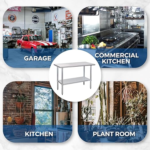 Profeeshaw Stainless Steel Prep Table 48x24 Inch NSF Commercial Work Table with Undershelf Heavy Duty Table for Kitchen Restaurant Home Hotel