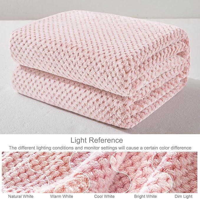 Exclusivo Mezcla Fleece Bed Blanket Queen Size, Super Soft and Warm Blankets for Couch, Sofa and Bed Waffle Textured, Cozy, Fuzzy and Lightweight (Mixed Pink, 90x90 Inches)