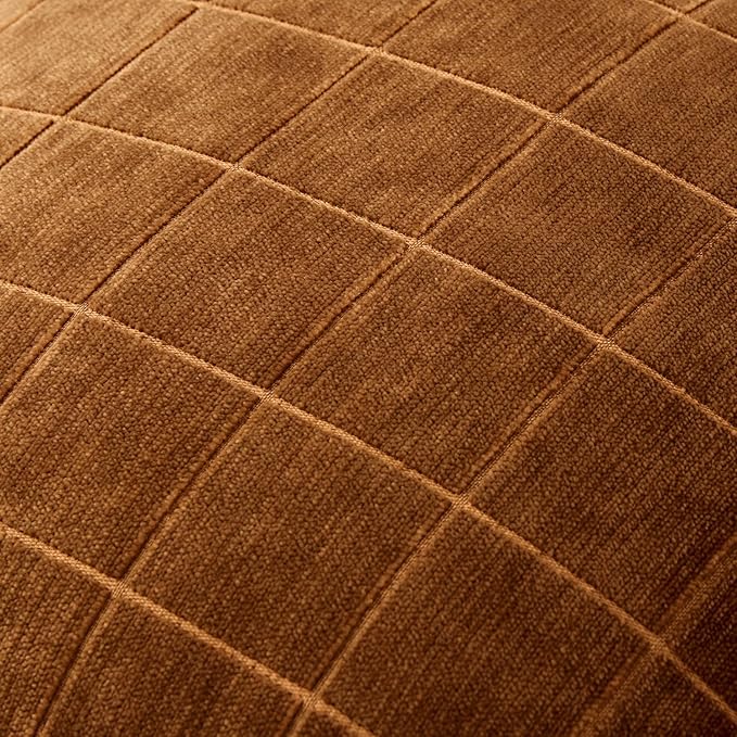 MIULEE Decorative Chenille Check Throw Pillow Covers Vintage Plaid Couch Pillows 18x18 Inch Set of 2 Neutral Boho Farmhouse Cushion Covers Modern Spring Home Decor for Sofa Bed Living Room Bronze