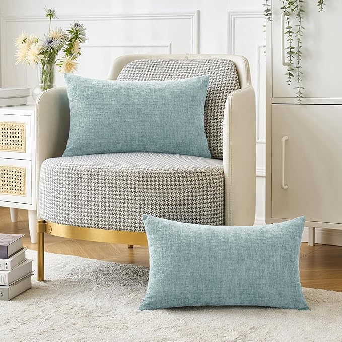 MIULEE Pack of 2 Light Blue Throw Pillow Covers 12x20 Inch Soft Chenille Pillow Covers for Sofa Living Room Spring Home Decor Couch Solid Dyed Cases