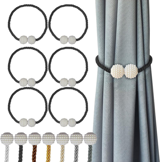 Hion Magnetic Curtain Tiebacks Black 6 Pack, Curtain Tiebacks Buckles Holdbacks Holders Hooks Clip for Home Bedroom Office Decorative Thick or Thin Curtain