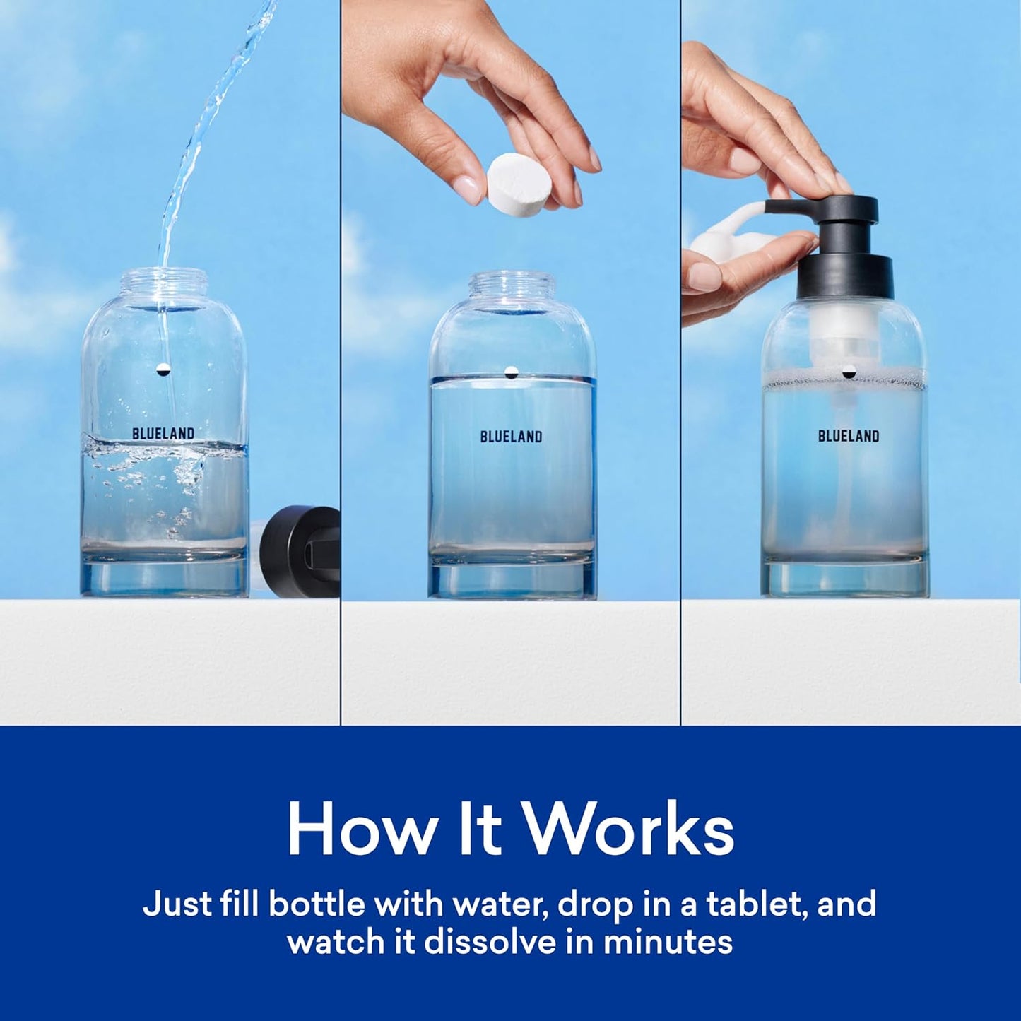 BLUELAND Foaming Hand Soap Refill Tablets, 10-Pack, Fragrance Free, Eco Friendly Cleaning Products, 10 x 9 Fl oz