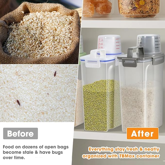 TBMax Rice Storage Container 3 to 5 Lbs - Small Cereal Oatmeal Flour Container with Easy Pouring Spout & Cup, Portable Pet Dog Cat Food Dispenser for Small Spaces, Travel, or Daily Use