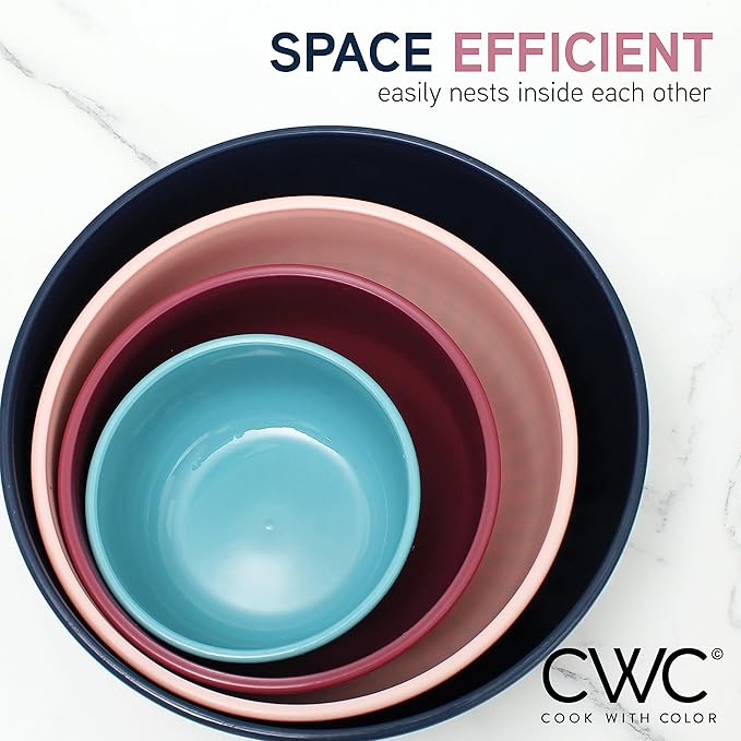 COOK WITH COLOR Prep Bowls with Lids- Wide and Deep Nesting Plastic Small Mixing Bowl Set with Lids, 8 Piece Set - Wide Bowls, Navy