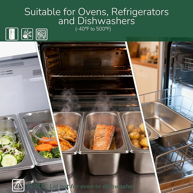 6 Pack Stainless Steam Hotel Pan with Lid, 1/3 Size x 6 Inch Deep Table Steam Pan Restaurant Supplies Reusable Anti Rust Catering Storage for Home, Buffet,Party, Restaurant, Hotel