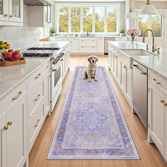 RELEANY Area Rugs 2'x8' Runner Rug Non Slip Washable for Kitchen Hallway Bedroom Beside Laundry Room Bathroom Rug, Floor Carpet, Light Purple Brown
