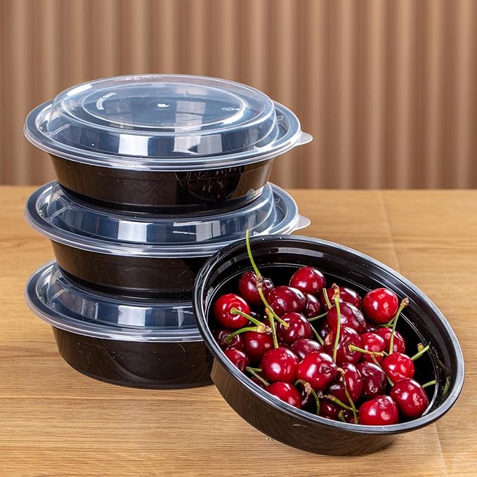 16 oz Round Portion Containers - 50 Pack Commercial, BPA-Free, Freezer/Dishwasher Safe - For Sides, Sauces, Dressings, Snacks