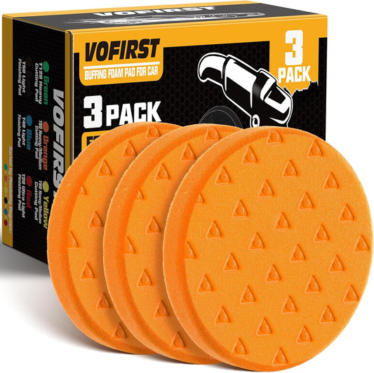 6 Inch Buffing Pads - 3Pcs Orange Buffing Pads - 6.5 Inch Face for 6 Inch 150mm Backing Plate - High-Density Buffing Sponge Pads for Car Buffer Polisher Compounding, Polishing & Waxing