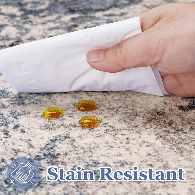 8ft Round Area Rugs for Living Room: 8x8 Abstract Washable Rug Modern Large Soft Stain Resistant Non-Slip Backing Machine Table for Bedroom Dining Room Indoor Home Office Carpet - Blue Brown