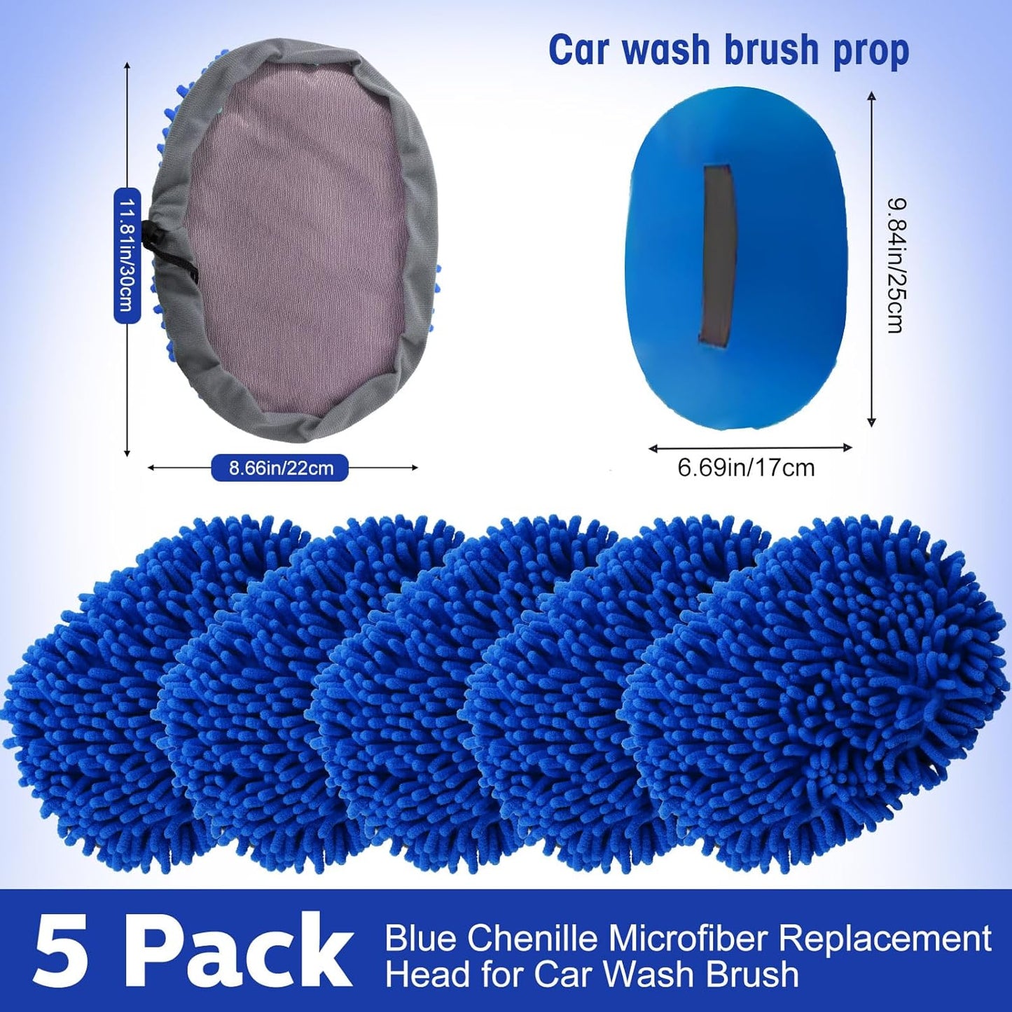 Layhit 5 Pcs Car Wash Mitt Set, Brush Not Included, Microfiber Mitt Cleaning Car Truck Washing Tools Kit RV Pickup Chenille Scratch Replacement(Royal Blue)
