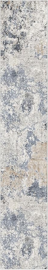 Hallway Washable Runner Rug: 3x14 Abstract Modern Soft Stain Resistant Non-Slip Backing Runner for for Entryway Kitchen Laundry - Blue Brown