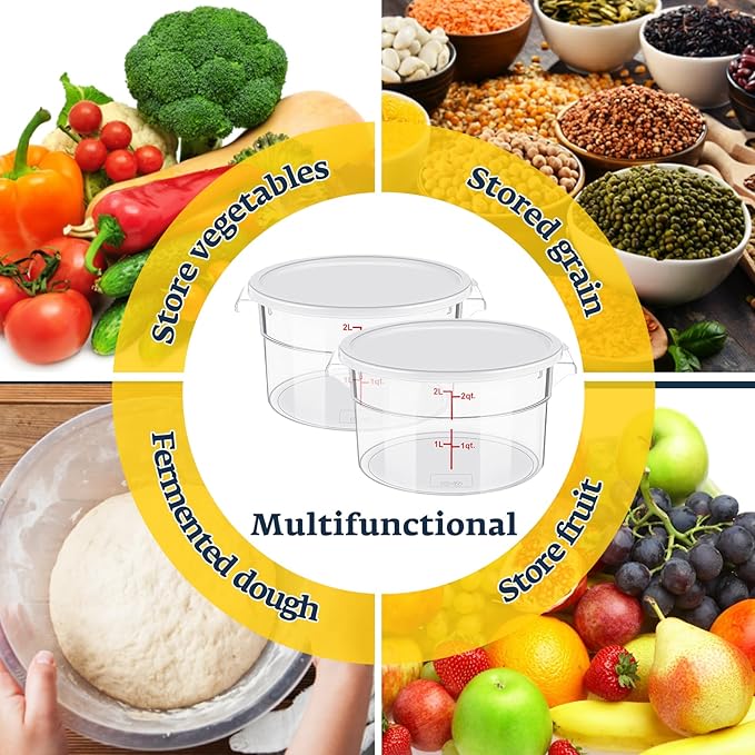 2 Pcs Dough Proofing Bucket with Lid, Round Food Storage Container 2 Qt Dough Bucket Clear Translucent Containers with Red Scale(White)
