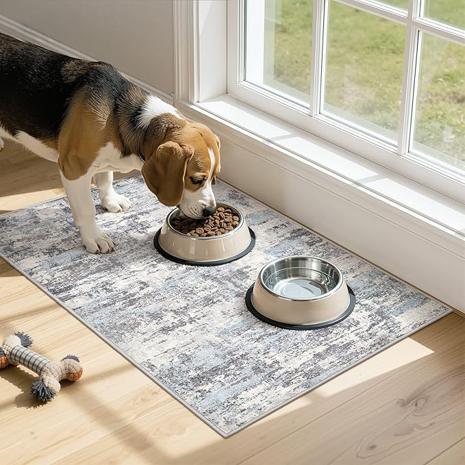 Washable Area Rugs: 2x3 Abstract Modern Soft Stain Resistant Non-Slip Backing for Living Room Entryway Bedroom Nursery - Blue Grey