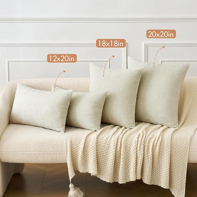 MIULEE Pack of 2 Cream Throw Pillow Covers 16x16 Inch Soft Chenille Pillow Covers for Sofa Living Room Spring Home Decor Couch Solid Dyed Cases