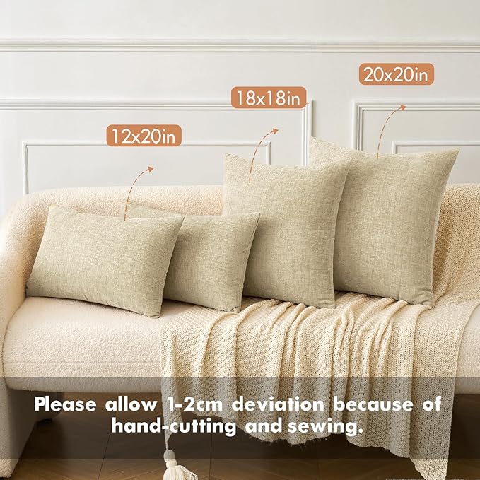 MIULEE Pack of 2 Beige Throw Pillow Covers 18x18 Inch Soft Chenille Pillow Covers for Sofa Living Room Spring Home Decor Couch Solid Dyed Cases Not Pillow Inserts
