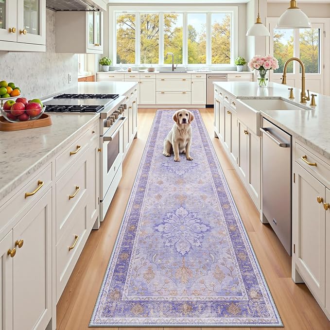 RELEANY Area Rugs 2'x10' Runner Rug Non Slip Washable for Kitchen Hallway Bedroom Beside Laundry Room Bathroom Rug, Floor Carpet, Light Purple Brown