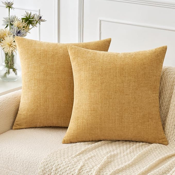 MIULEE Pack of 2 Couch Throw Pillow Covers 16x16 Inch Soft Gold Chenille Pillow Covers for Sofa Living Room Spring Home Decor Couch Solid Dyed Cases