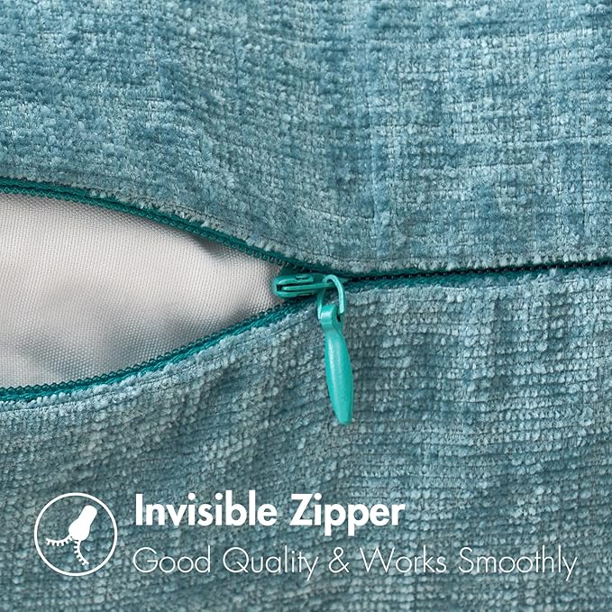 MIULEE Pack of 2 Couch Throw Pillow Covers 18x18 Inch Soft Smoke Blue Chenille Pillow Covers for Sofa Living Room Solid Dyed Pillow Cases