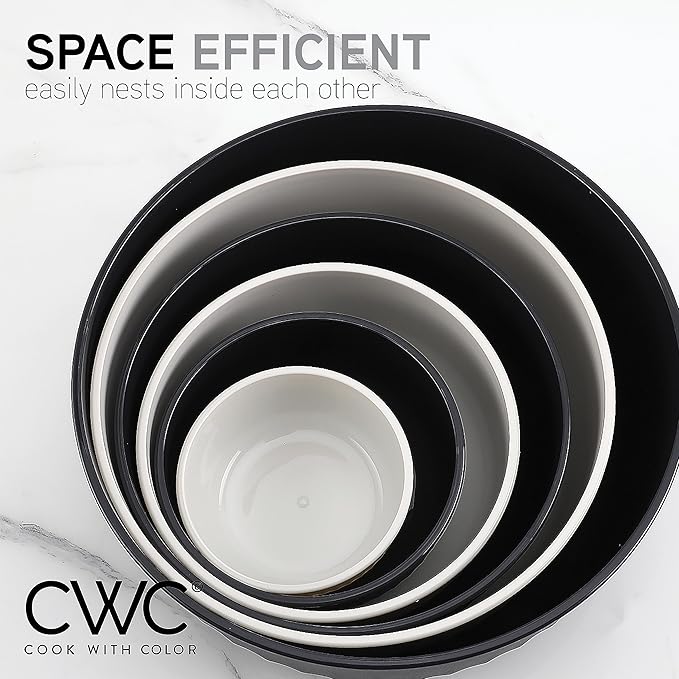 COOK WITH COLOR Prep Bowls with Lids- Wide and Deep Nesting Plastic Small Mixing Bowl Set with Lids, 12 Piece Set - Wide Bowls, Speckled Black