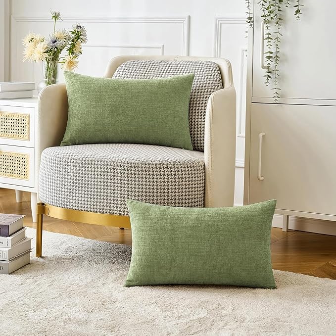MIULEE Pack of 2 Couch Throw Pillow Covers 12x24 Inch Spring Soft Sage Green Chenille Pillow Covers for Sofa Living Room Solid Dyed Pillow Cases