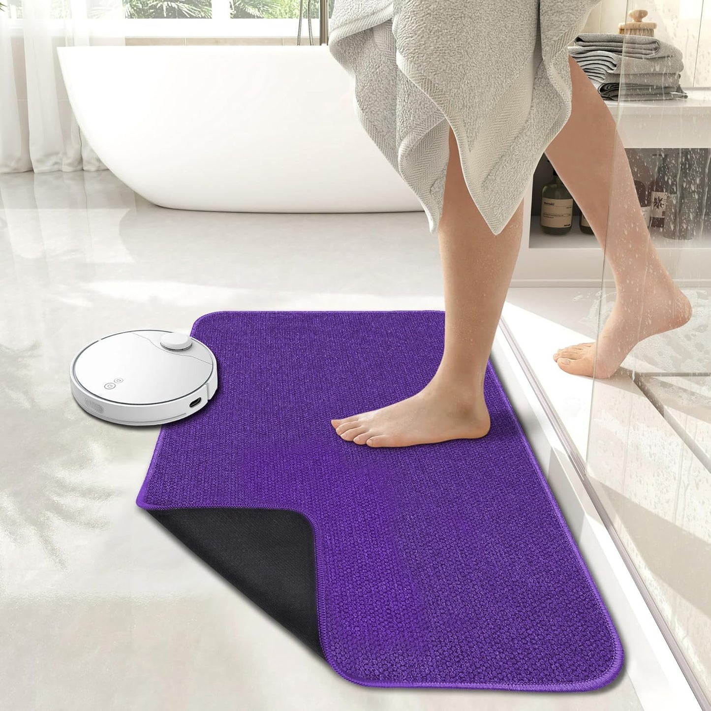 Bath Mat,Ultra Thin Bathroom Runner Rugs,Large Bath Mats for Bathroom,Quick Dry,Non-Slip,Machine Washable,Low Pile,Bath Rug,Shower Outside,Sink,Home Decor Accessories.Purple,1'5"x2'11"（17x35inch）