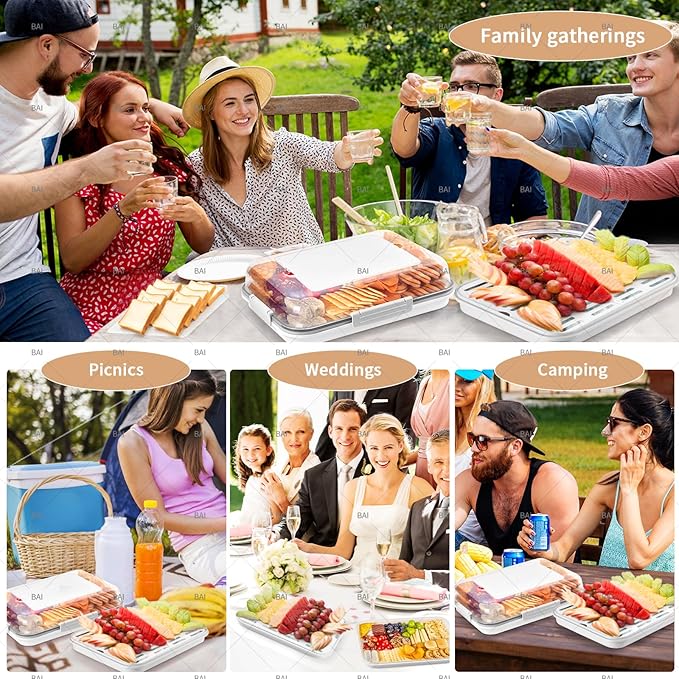 Airtight Snack Storage Container with Cutting Board Lid – Dishwasher Safe, Stackable Food Box with Ice Pack Compartment & Removable Divider for Fridge, Picnic & Travel