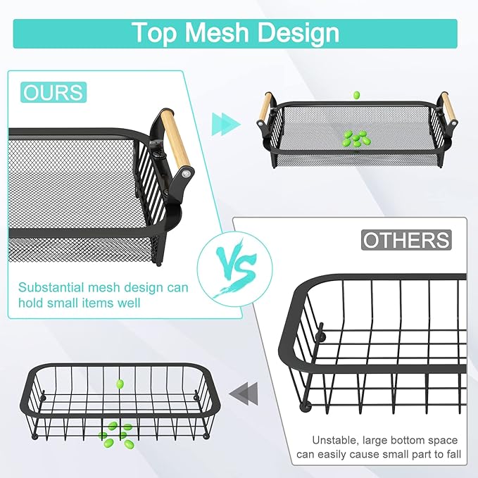 3 Tier Fruit Basket Bowl with 2 Banana Hangers for Kitchen Counter, Vegetable Countertop Produce Storage Holder, Large Capacity Metal Wire Fruits Stand Organizer for Onion Potato Bread Snack, Black