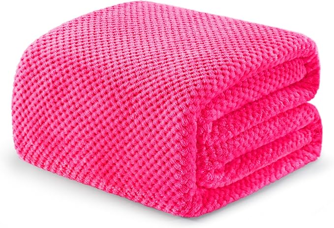 Exclusivo Mezcla Fleece Bed Blanket Queen Size, Super Soft and Warm Blankets for Couch, Sofa and Bed Waffle Textured, Cozy, Fuzzy and Lightweight (Hot Pink, 90x90 Inches)