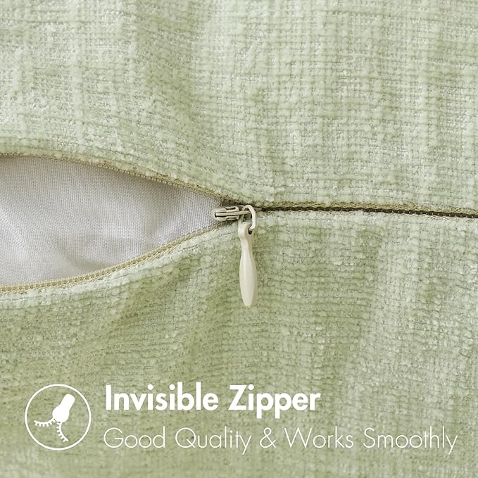 MIULEE Pack of 2 Spring Light Green Couch Throw Pillow Covers 20x20 Inch Soft Chenille Pillow Covers for Sofa Living Room Solid Dyed Pillow Cases