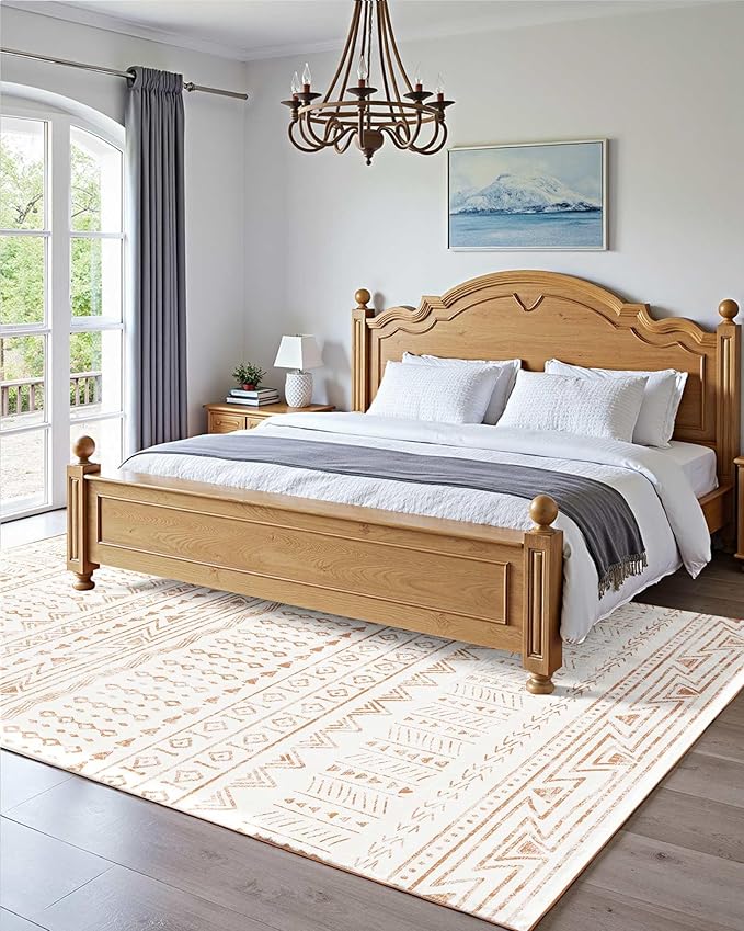 VEVOR 5 x 7 ft Area Rug Large Washable Rug Non-Slip and Tear-Resistant Soft Carpet Pet & Child Friendly Modern Area Rugs Indoor Mat for Bedroom Office Living Room Kids Room Entryway Beige